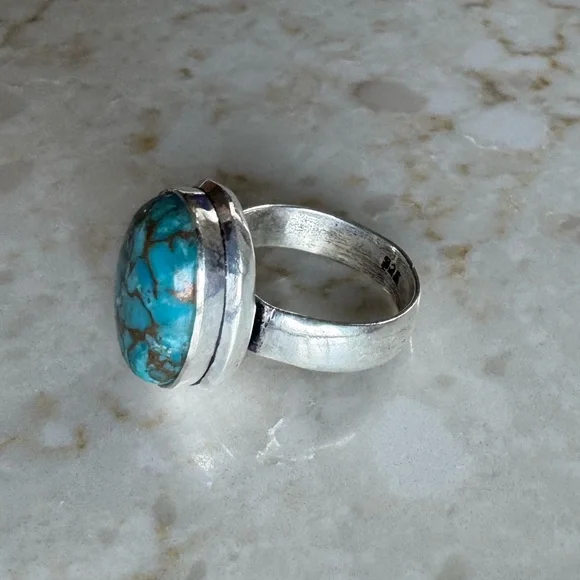 NWOT Sundance Desert Shimmer Ring, Copper Turquoise, Sterling Silver